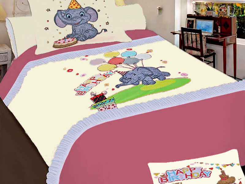 Happy Birth Day Embroidered kids Room Bed Sheet Set for Single Beds - 3-Pieces Egyptian Cotton Luxury Collection