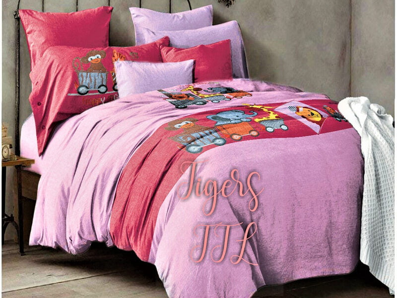Happy Tigers Embroidered Bed Sheet Set for Kids' Single Beds - 3-Piece Egyptian Cotton Luxury Collection