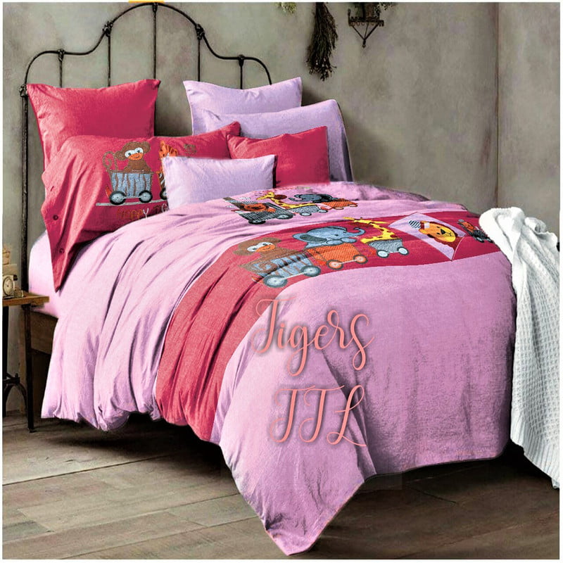 Happy Tigers Embroidered Bed Sheet Set For Kids' Single Beds - 3-Piece Egyptian Cotton Luxury Collection